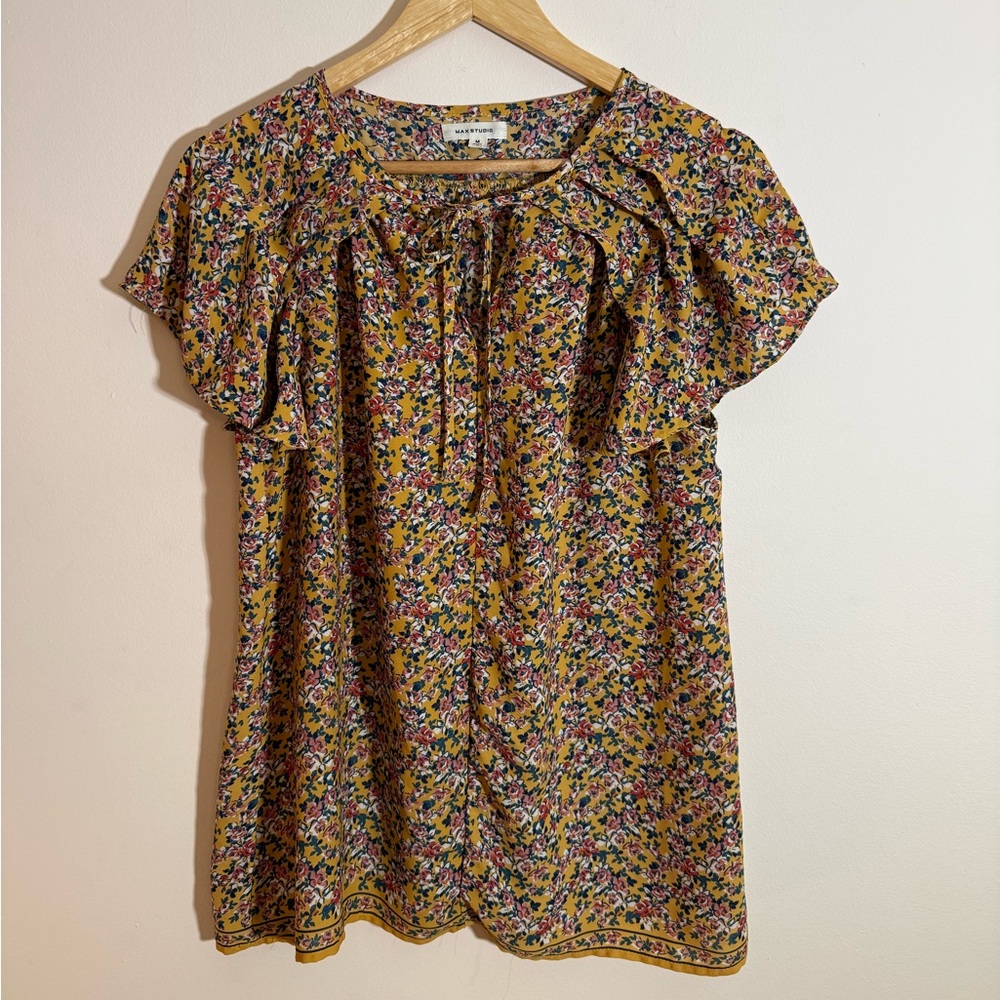 Max Studio Floral Mustard Yellow Blouse Size M